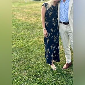 Reformation Long Navy Blue Floral Dress